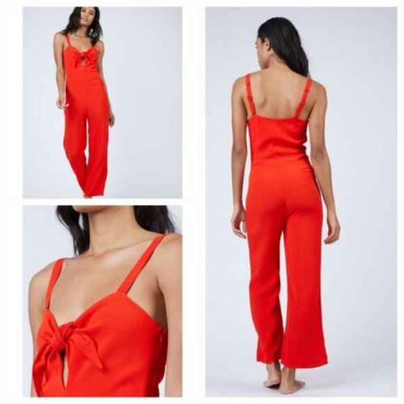 Flynn Skye Joelle Red Hot Summer Jumpsuit Womens Small Straight Leg front tie - Picture 1 of 12